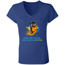 Load image into Gallery viewer, SCREW THE CRACKER POLLY WANTS A COCKTAIL Ladies V-Neck Tee