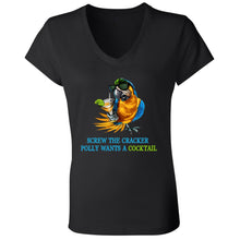 Load image into Gallery viewer, SCREW THE CRACKER POLLY WANTS A COCKTAIL Ladies V-Neck Tee