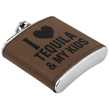 Load image into Gallery viewer, I_Love_Tequila__My_Kids_Flask_Dk_Brown_Angle_Mockup.png