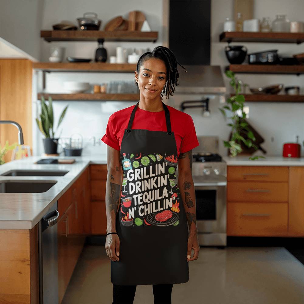 "Grillin Drinking Tequila N' Chillin" BBQ / Cooking Premium Party Apron