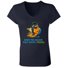 Load image into Gallery viewer, SCREW THE CRACKER POLLY WANTS A TEQUILA - Ladies V-Neck Tee
